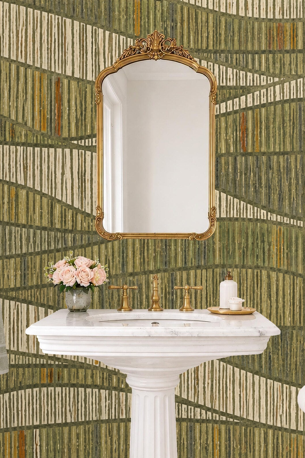 Texture and line detail of wallpaper in mid-light emphasizing layered stripes