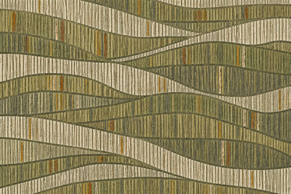Detailed shot of wallpaper surface texture with vertical strokes in muted green and beige stripes
