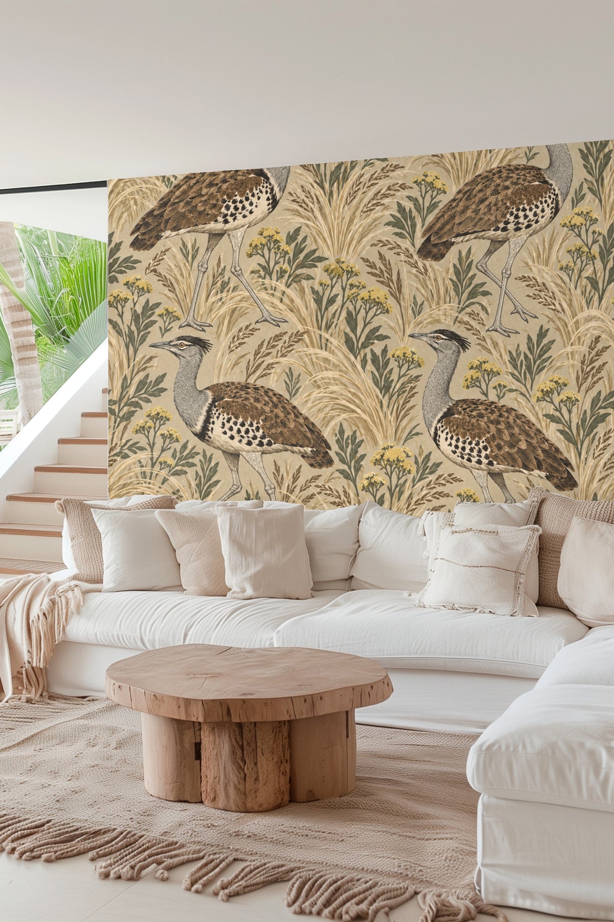 Natural color palette harmonizing bird and foliage motifs