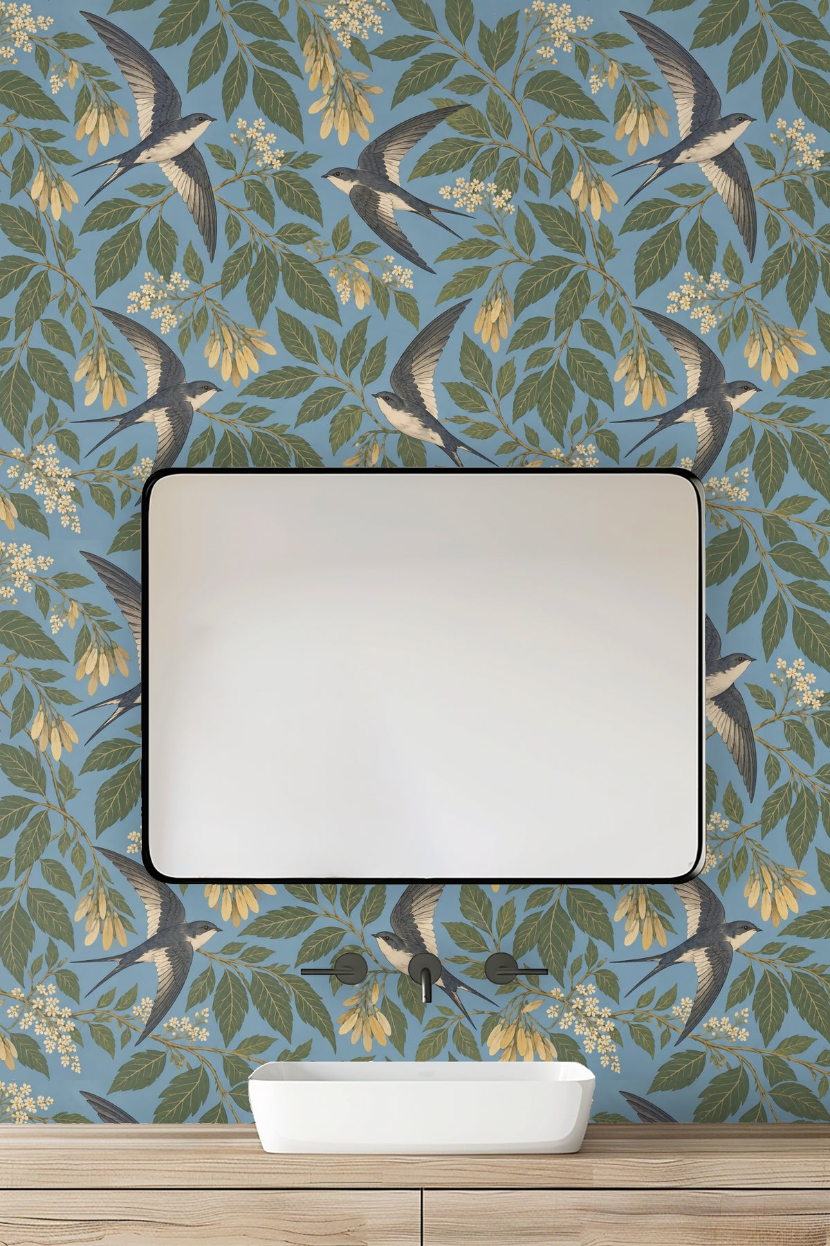 Texture detail of wallpaper showing fine linework in bird feathers