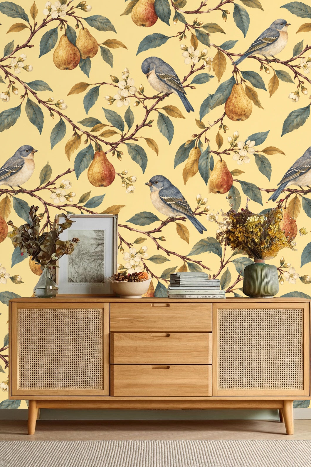 Perch & Pear Wallpaper wallpaper shown in an interior setting