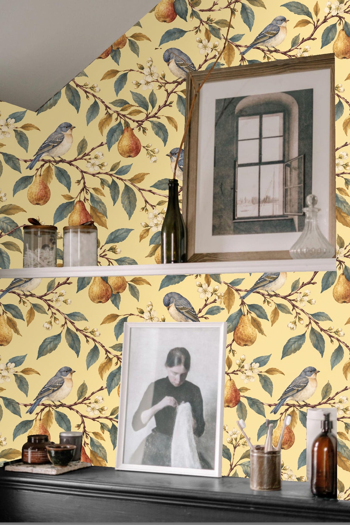 Perch & Pear Wallpaper wallpaper shown in an interior setting