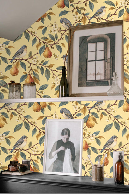 Perch & Pear Wallpaper wallpaper shown in an interior setting