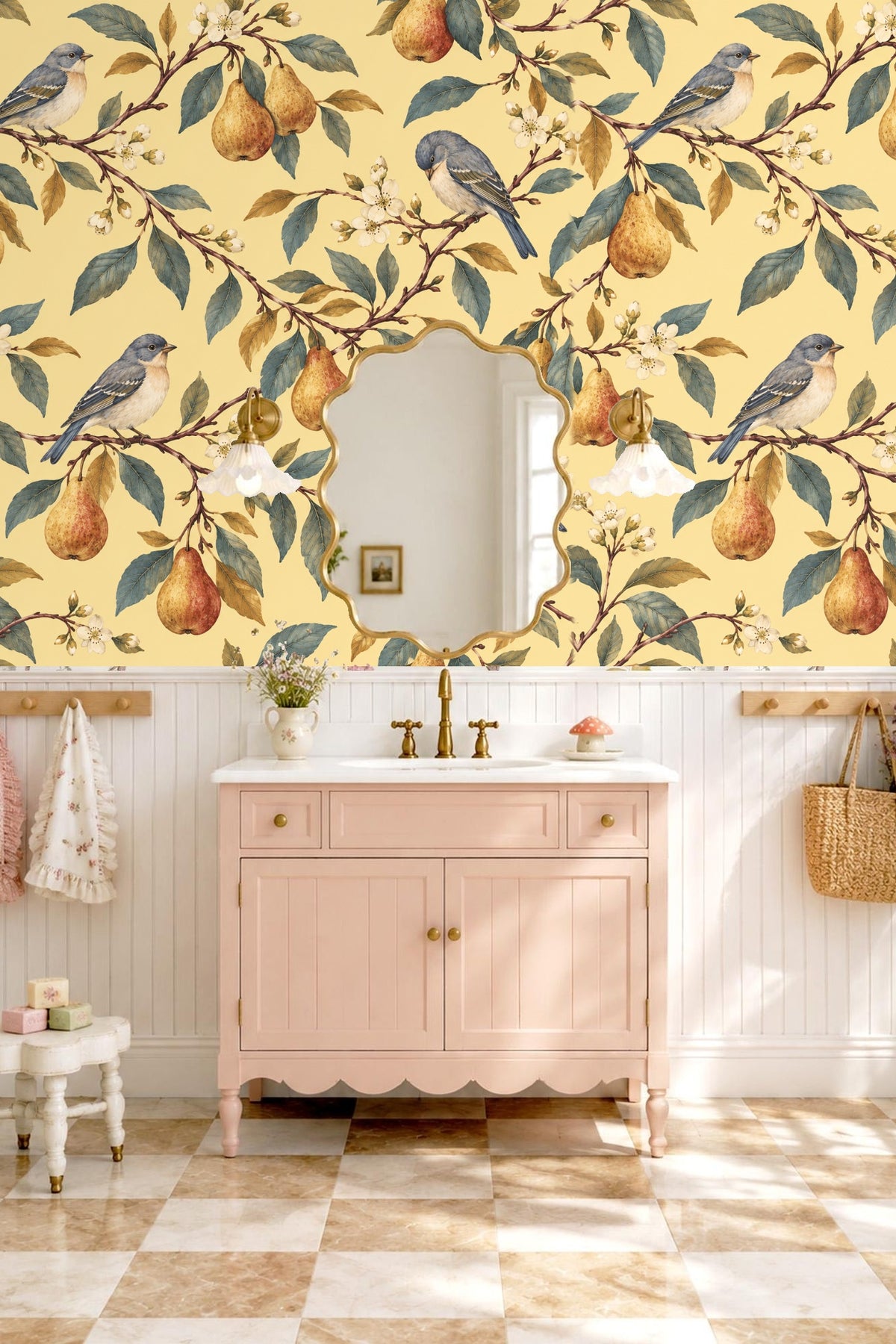 Perch & Pear Wallpaper wallpaper shown in an interior setting