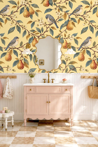 Perch & Pear Wallpaper wallpaper shown in an interior setting