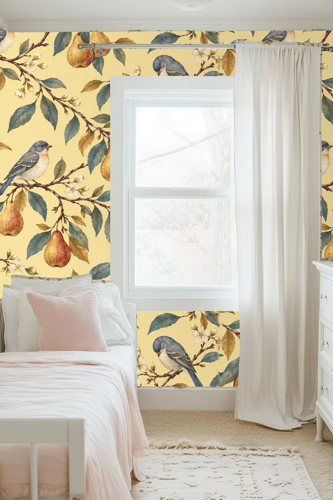 Perch & Pear Wallpaper wallpaper shown in an interior setting
