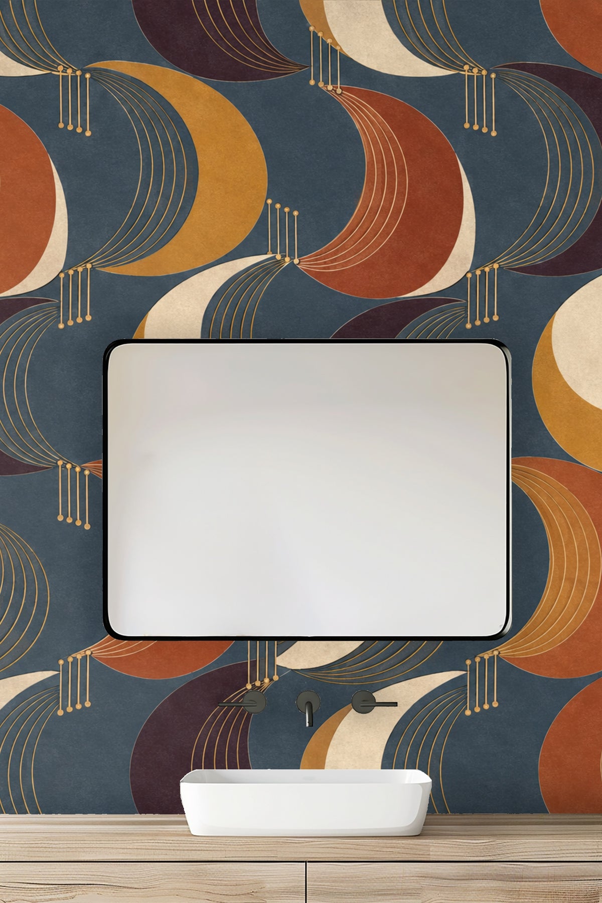 Art Deco inspired wallpaper detail capturing scale and form