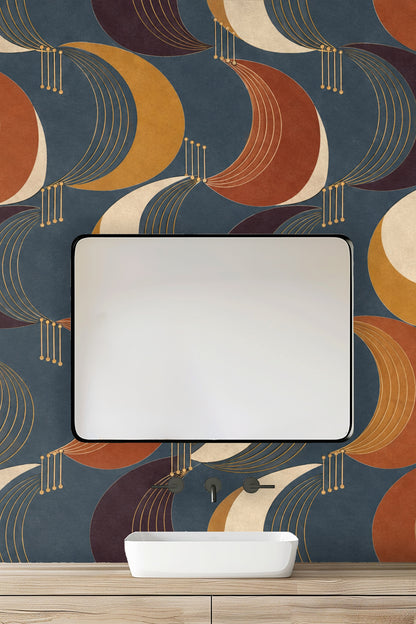 Art Deco inspired wallpaper detail capturing scale and form