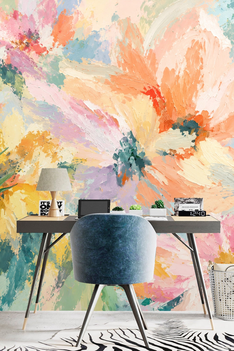 Detail showing coral and peach petals with layered brush textures
