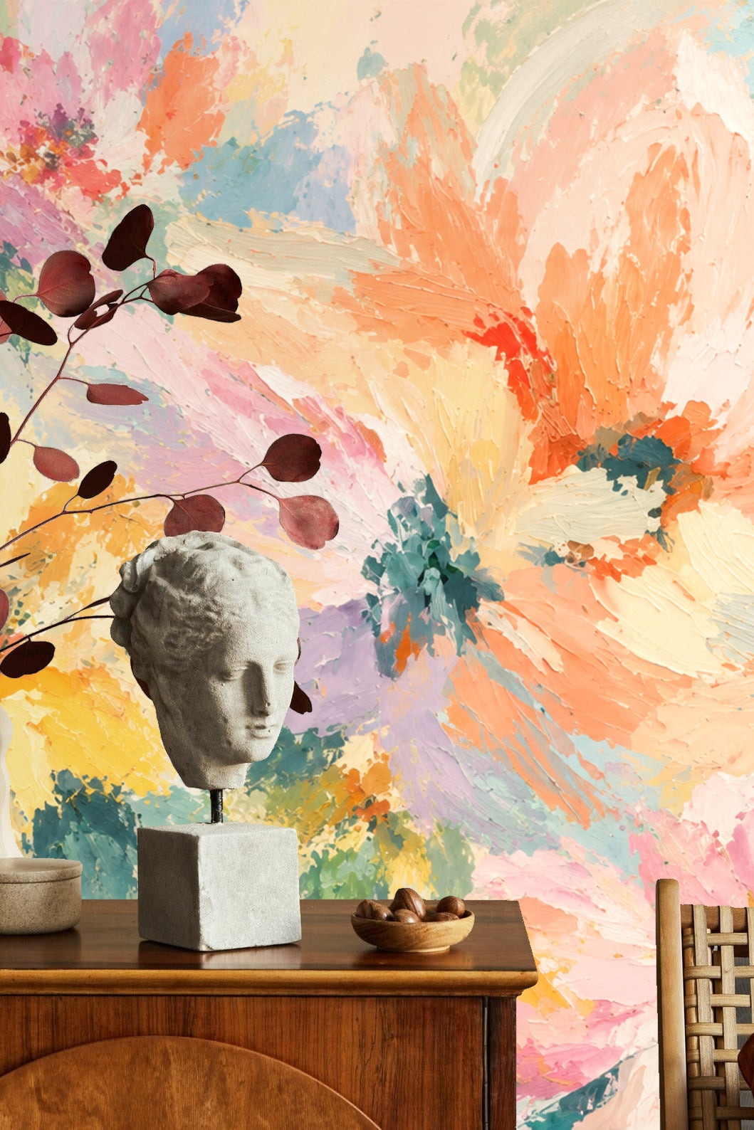 Wide floral wallpaper section with large blooming petals