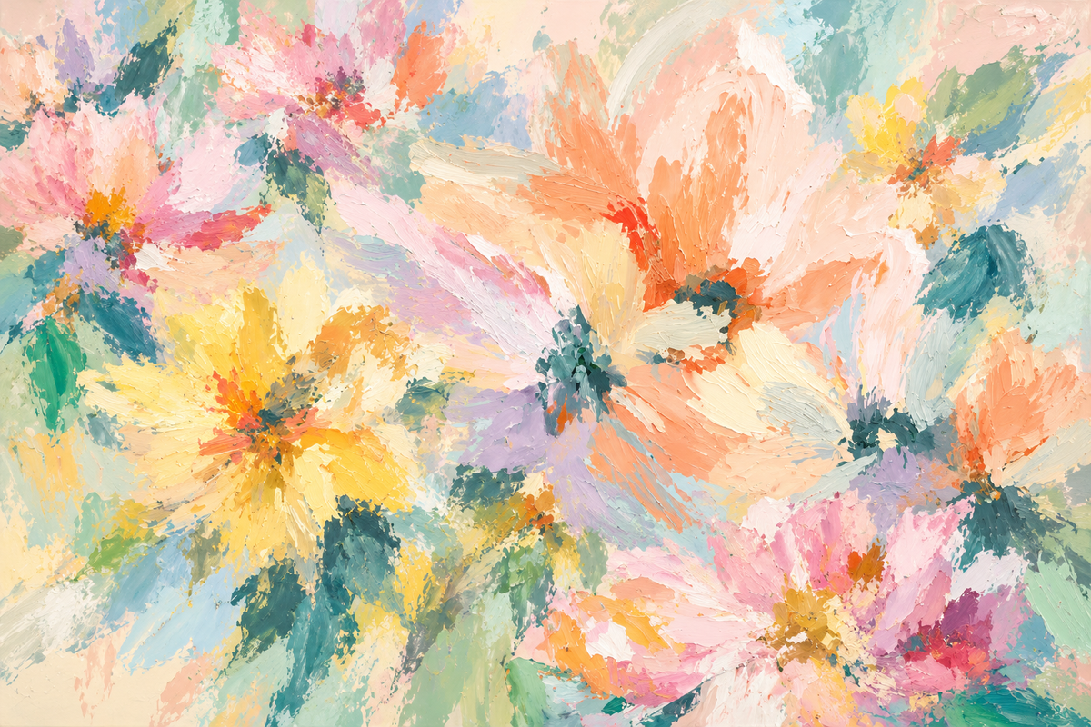 Flower motif wallpaper detailed brushstroke textures