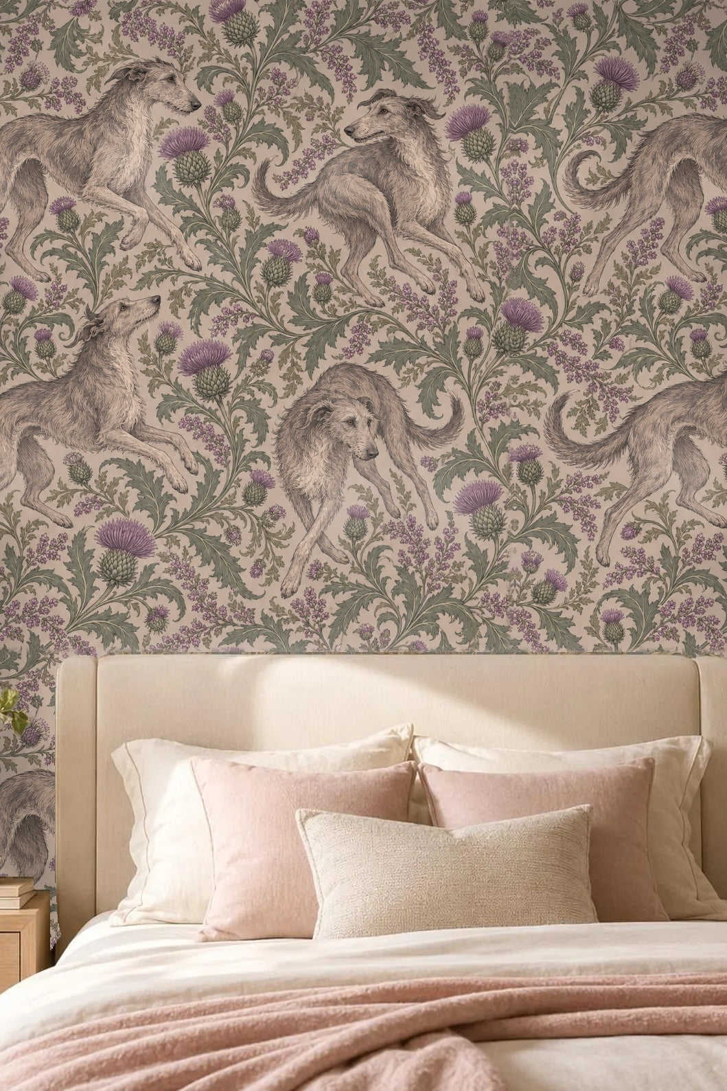 Cluster of thistles in lavender and green forming a central motif