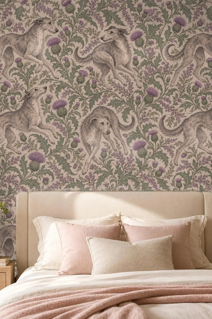 Cluster of thistles in lavender and green forming a central motif
