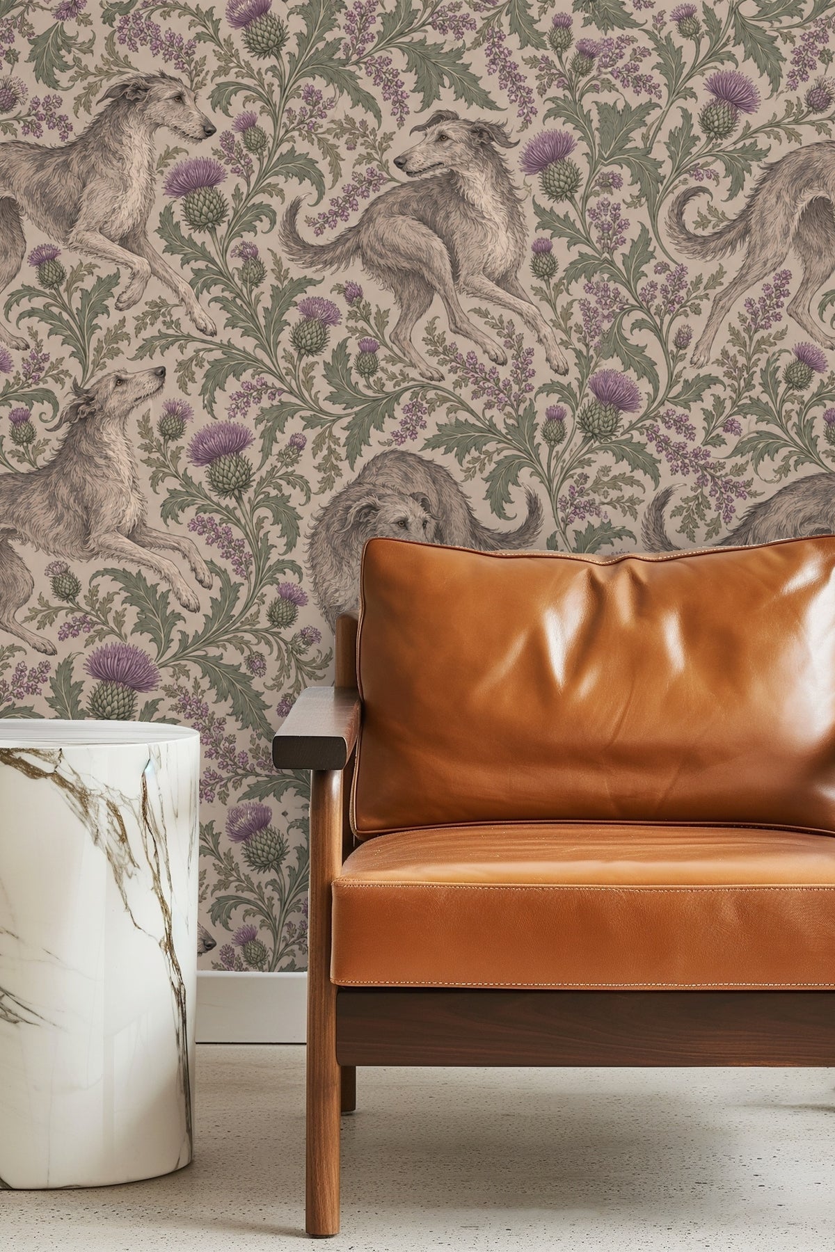 Soft candle flame glowing against stylish wallpaper backdrop