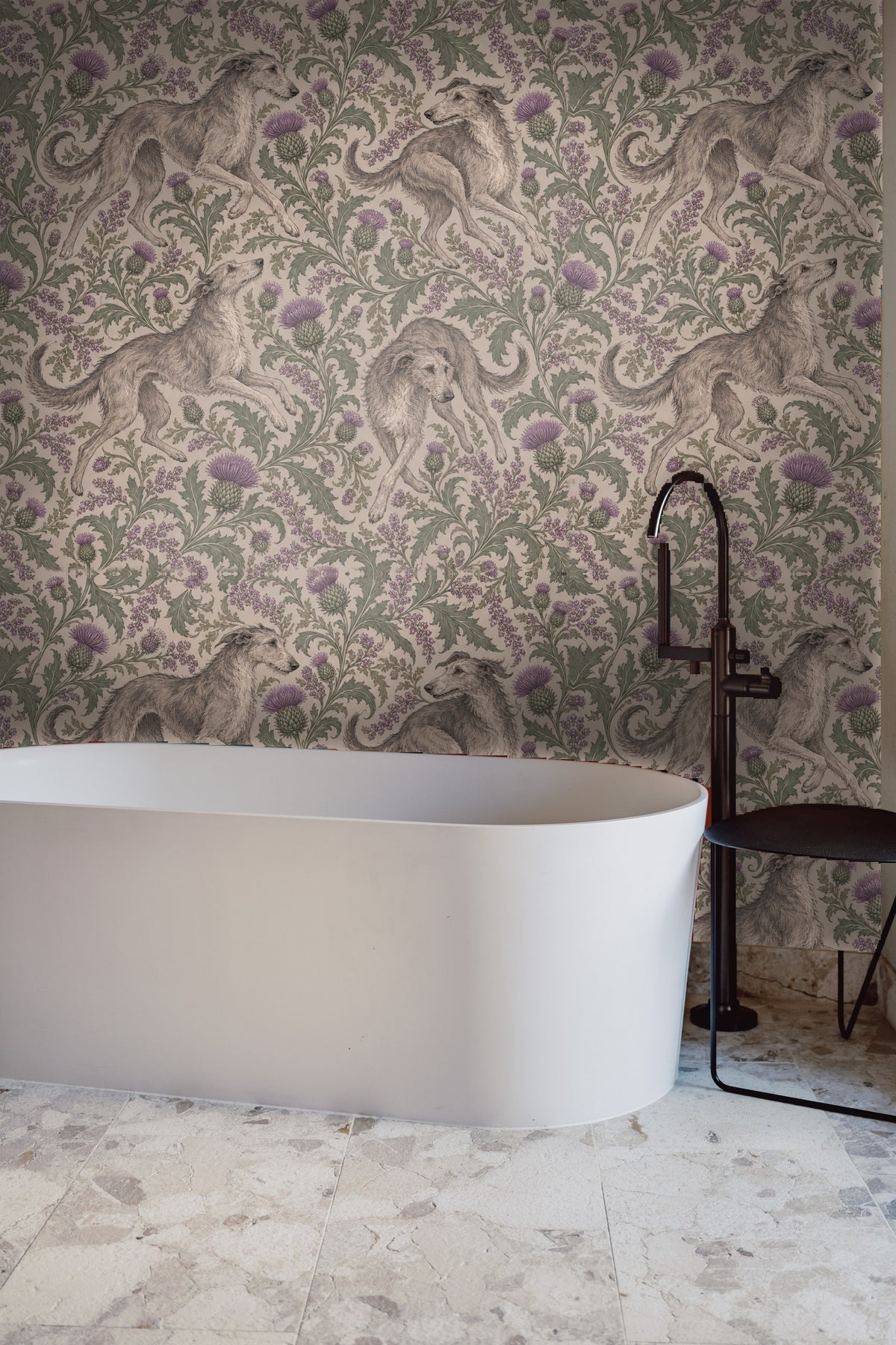 Arched wall nook wallpaper detail in natural light highlighting texture and pattern
