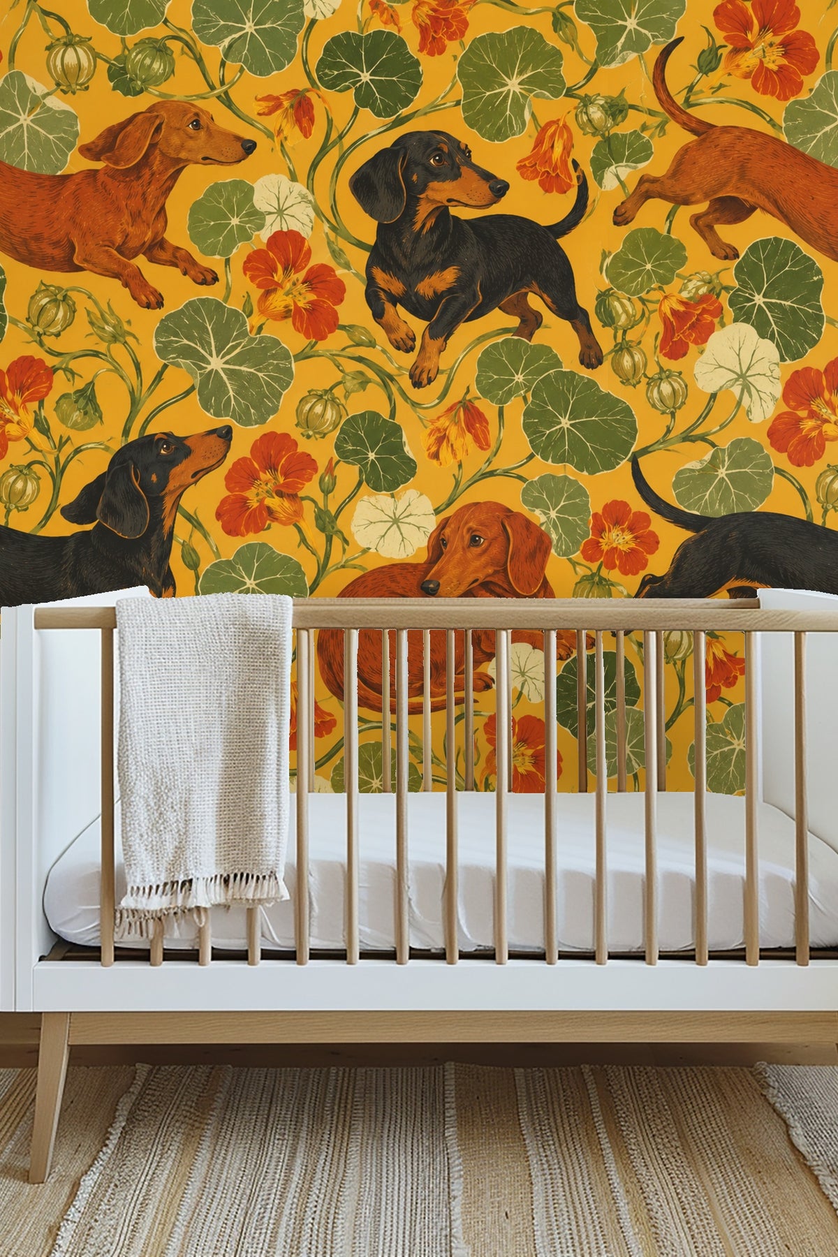 Pattern section showing intertwined nasturtium vines curling through the design.