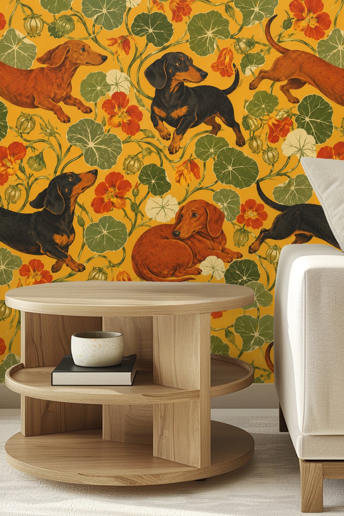 Artist’s use of midcentury painting style with visible brushstroke texture.