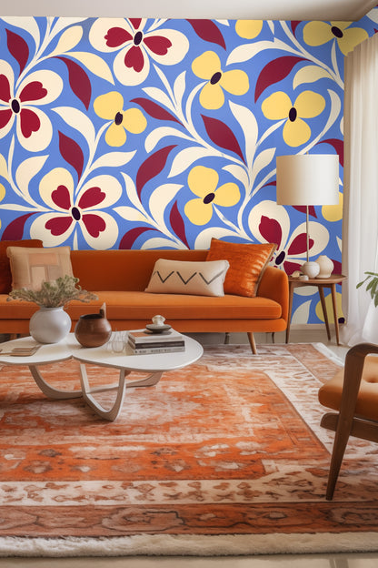 Entryway featuring console and artwork framed by Vintage Petal Swing wallpaper