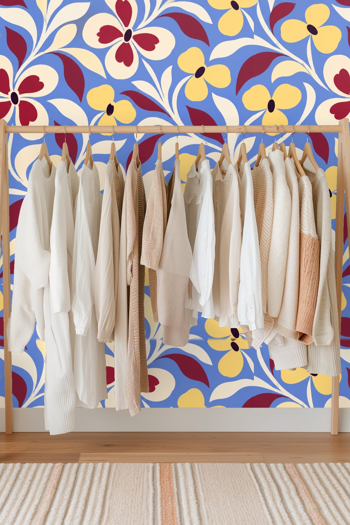 Midcentury Folk Flora wallpaper shown in an interior setting