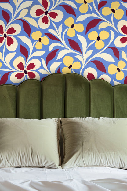 Midcentury Folk Flora wallpaper shown in an interior setting