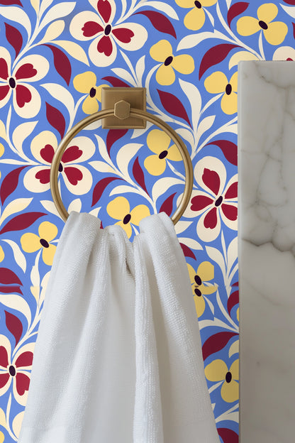 Midcentury Folk Flora wallpaper shown in an interior setting