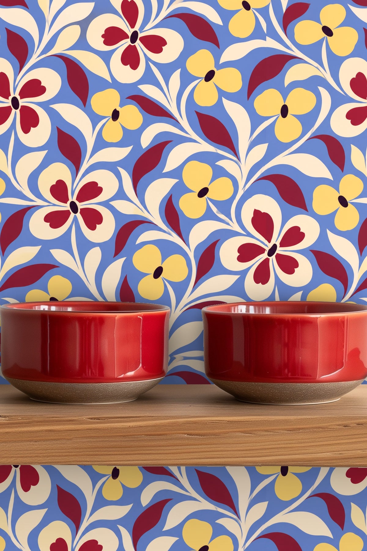 Midcentury Folk Flora wallpaper shown in an interior setting