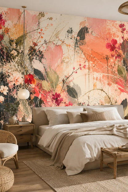 Artistic splash of paint and flowers with a combination of muted and vibrant hues