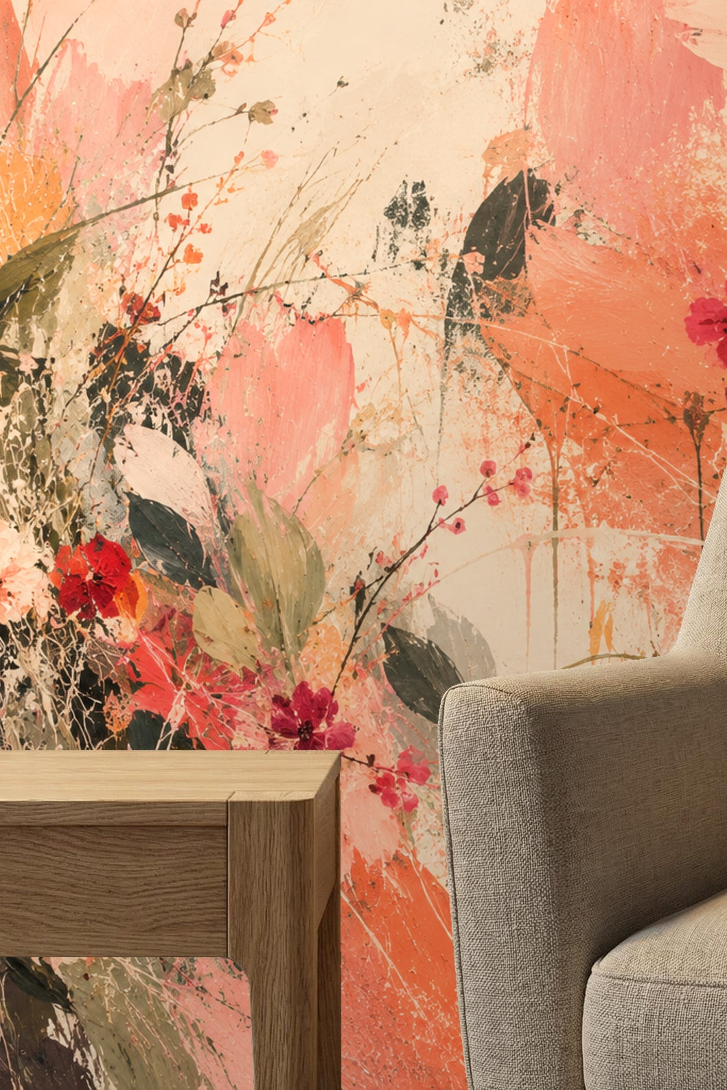 Painted flowers with contrasting dark leaves and splattered accents