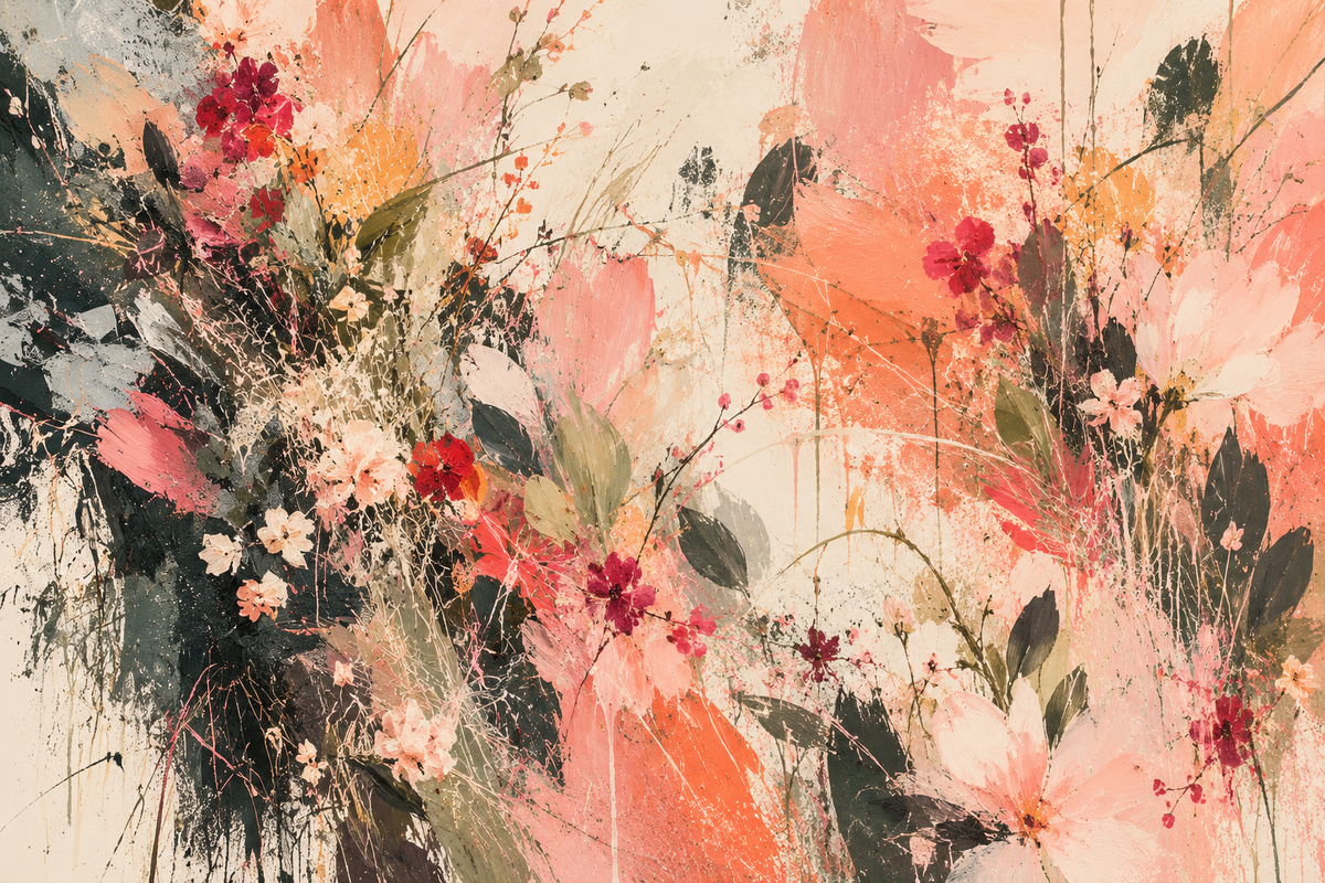 Modern abstract floral wallpaper with a warm and artistic color palette