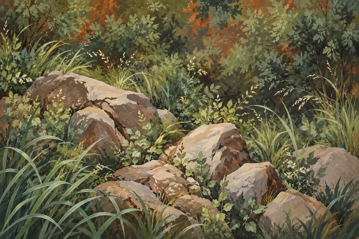 Overall wall mural effect creating immersive, tranquil nature-inspired atmosphere