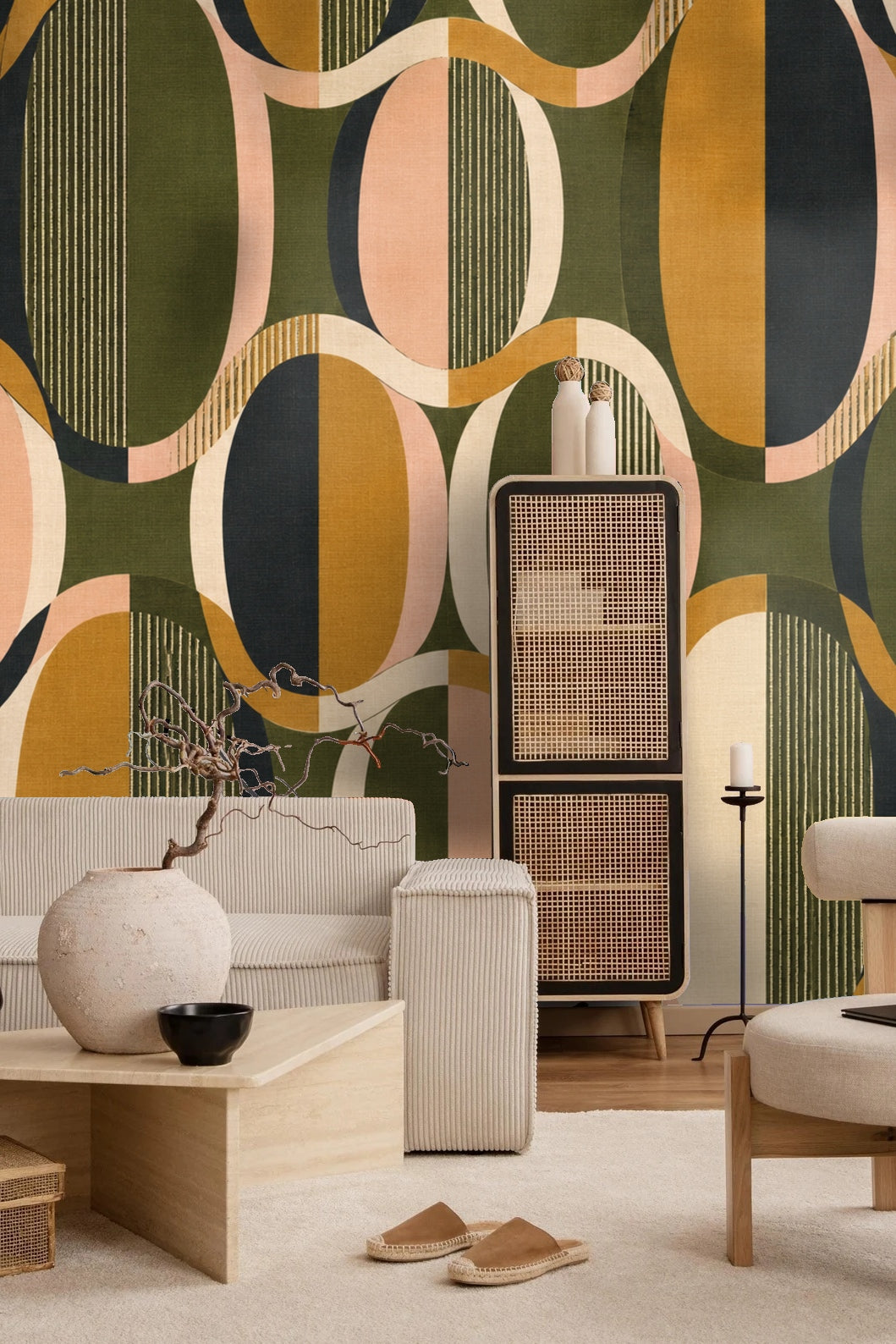 Oval Groove Wallpaper wallpaper shown in an interior setting