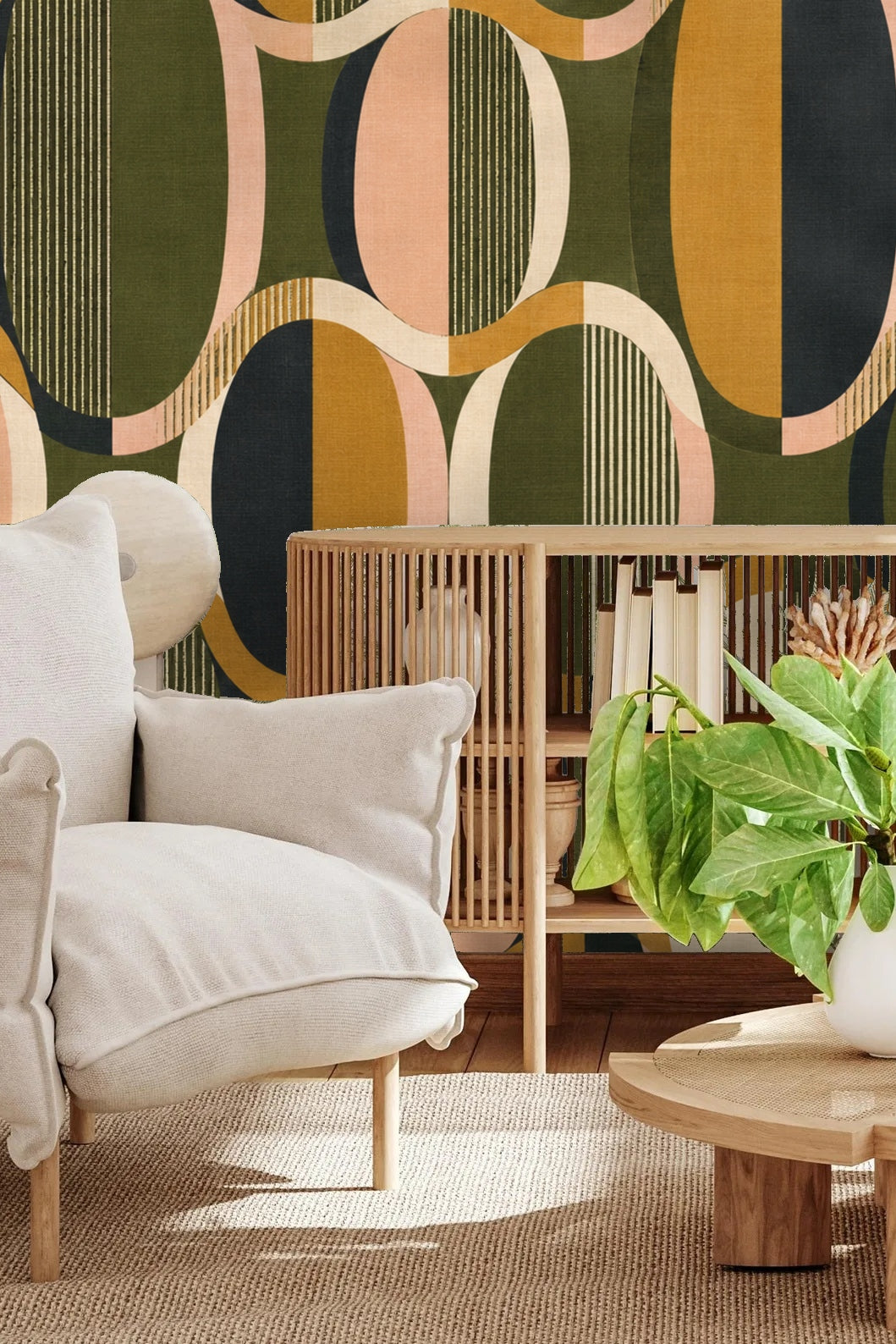 Oval Groove Wallpaper wallpaper shown in an interior setting