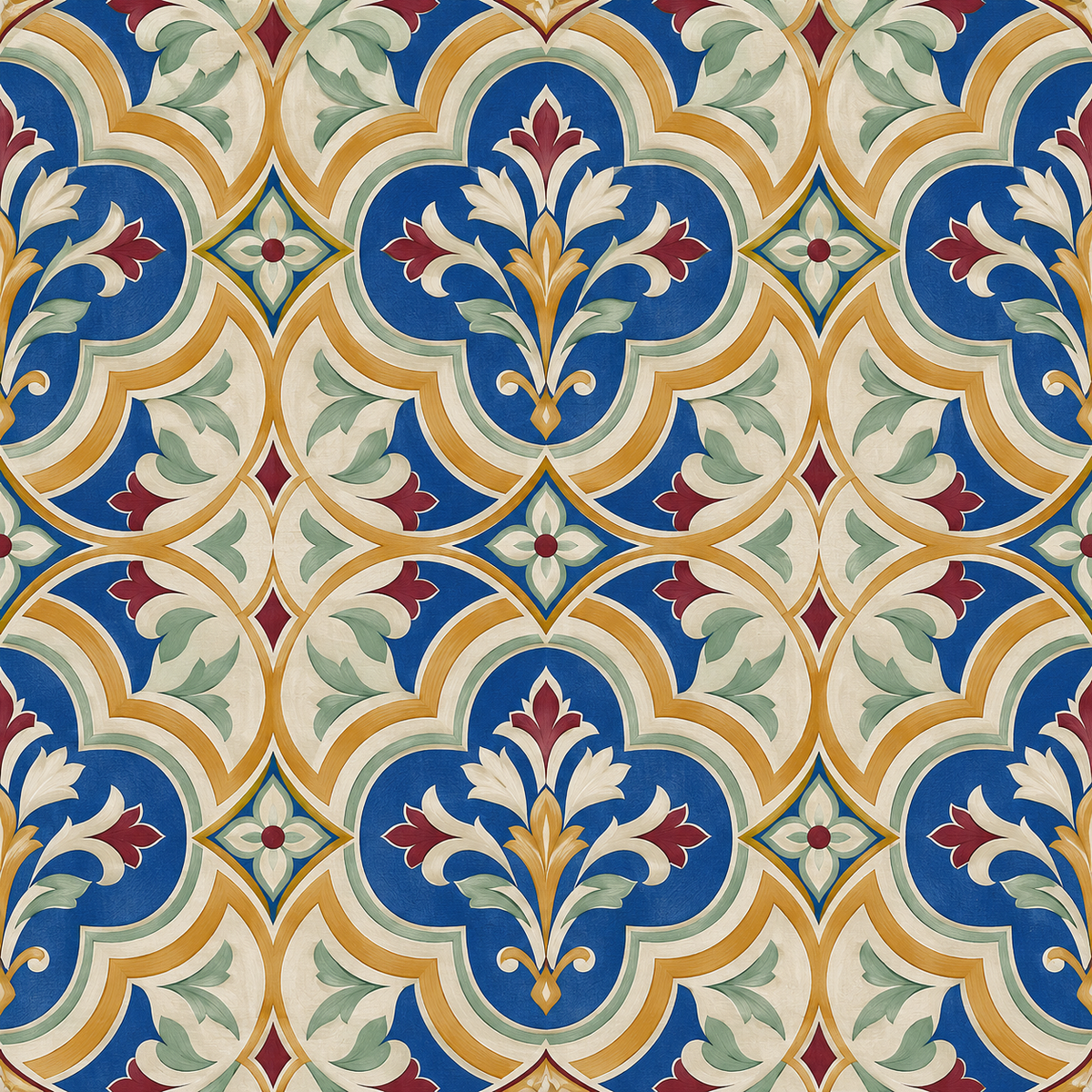 Overall patterned wallpaper design vibrant in a neutral room setting