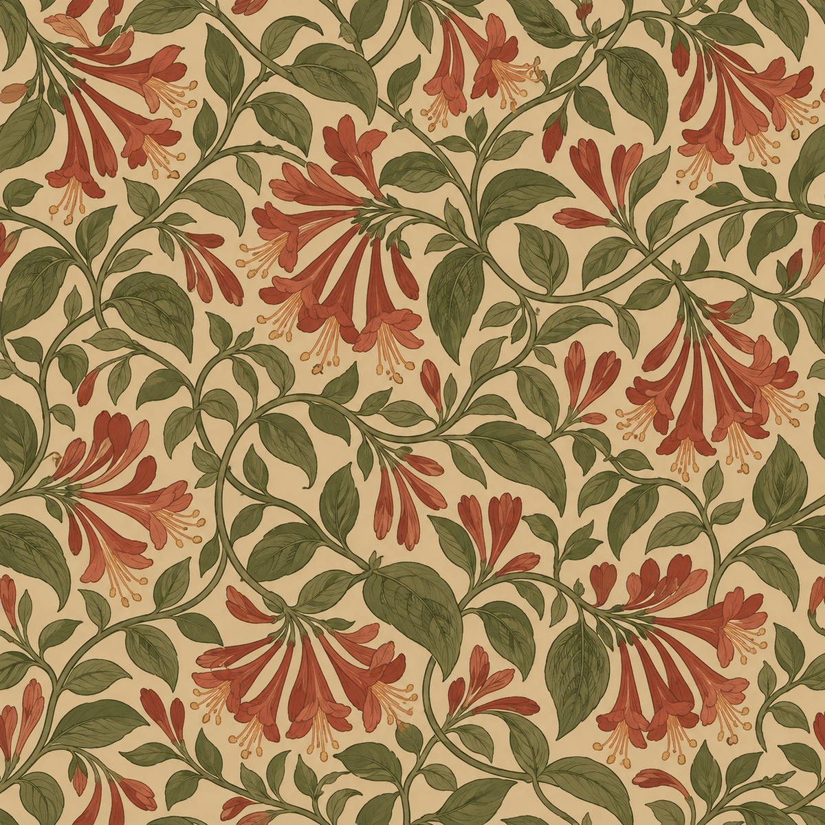 Full wallpaper panel sample laid flat showing consistent botanical motifs