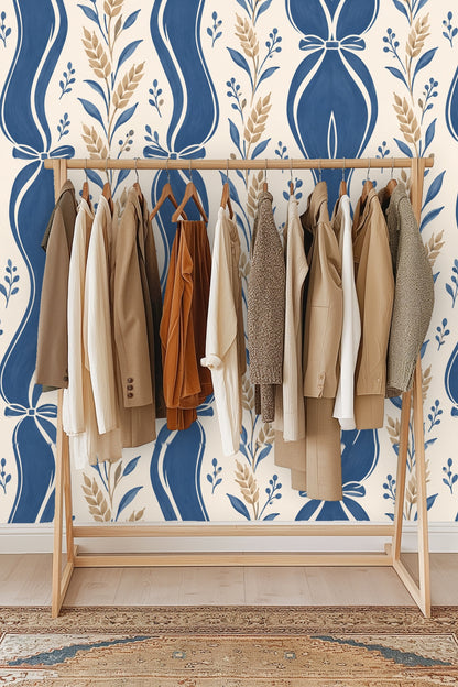Blue Ribbon Wheat wallpaper shown in an interior setting
