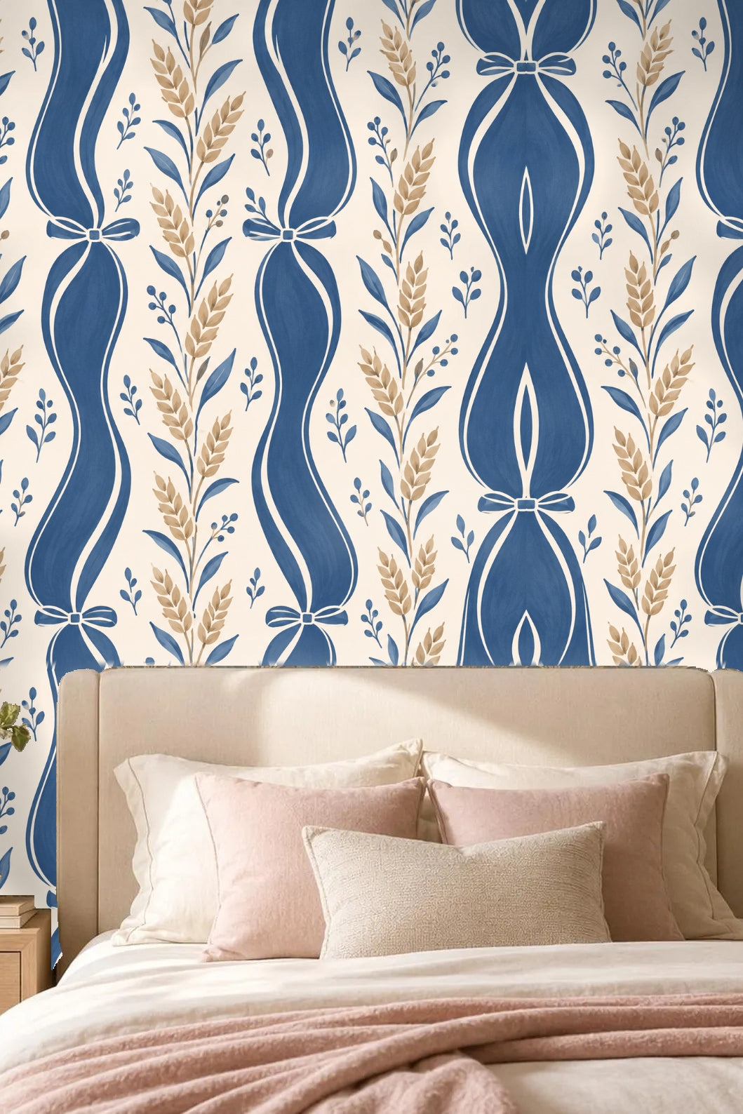 Blue Ribbon Wheat wallpaper shown in an interior setting