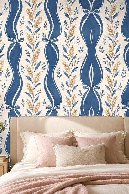 Blue Ribbon Wheat wallpaper shown in an interior setting