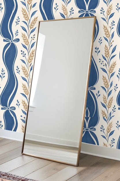 Blue Ribbon Wheat wallpaper shown in an interior setting