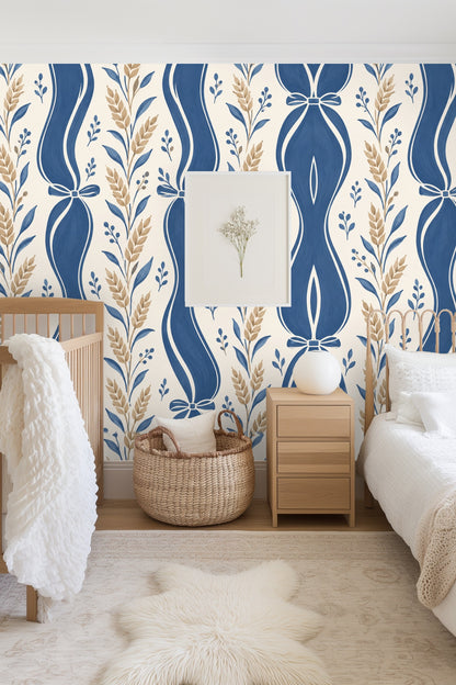 Blue Ribbon Wheat wallpaper shown in an interior setting