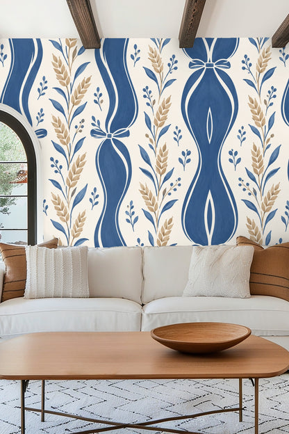 Blue Ribbon Wheat wallpaper shown in an interior setting