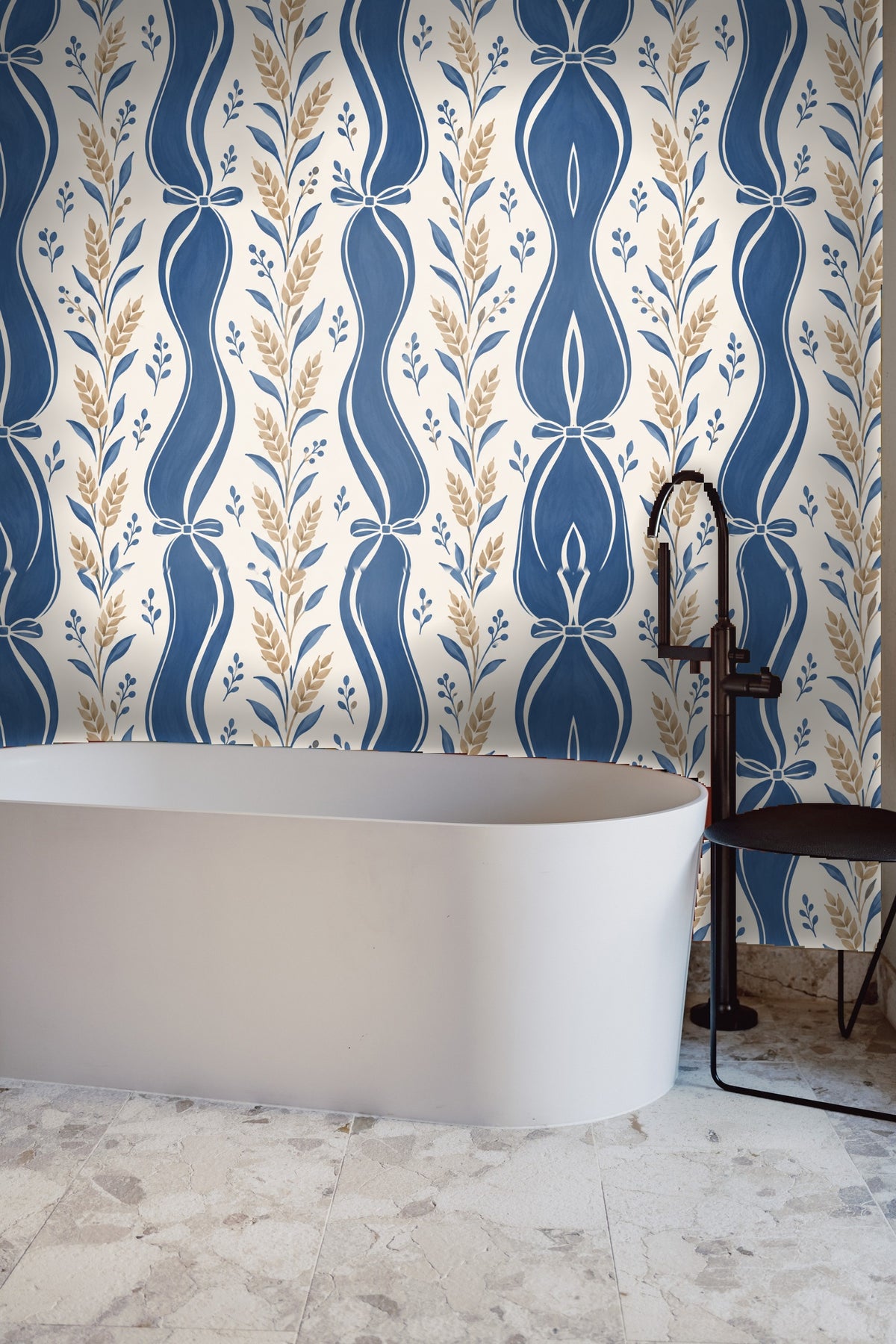 Blue Ribbon Wheat wallpaper shown in an interior setting