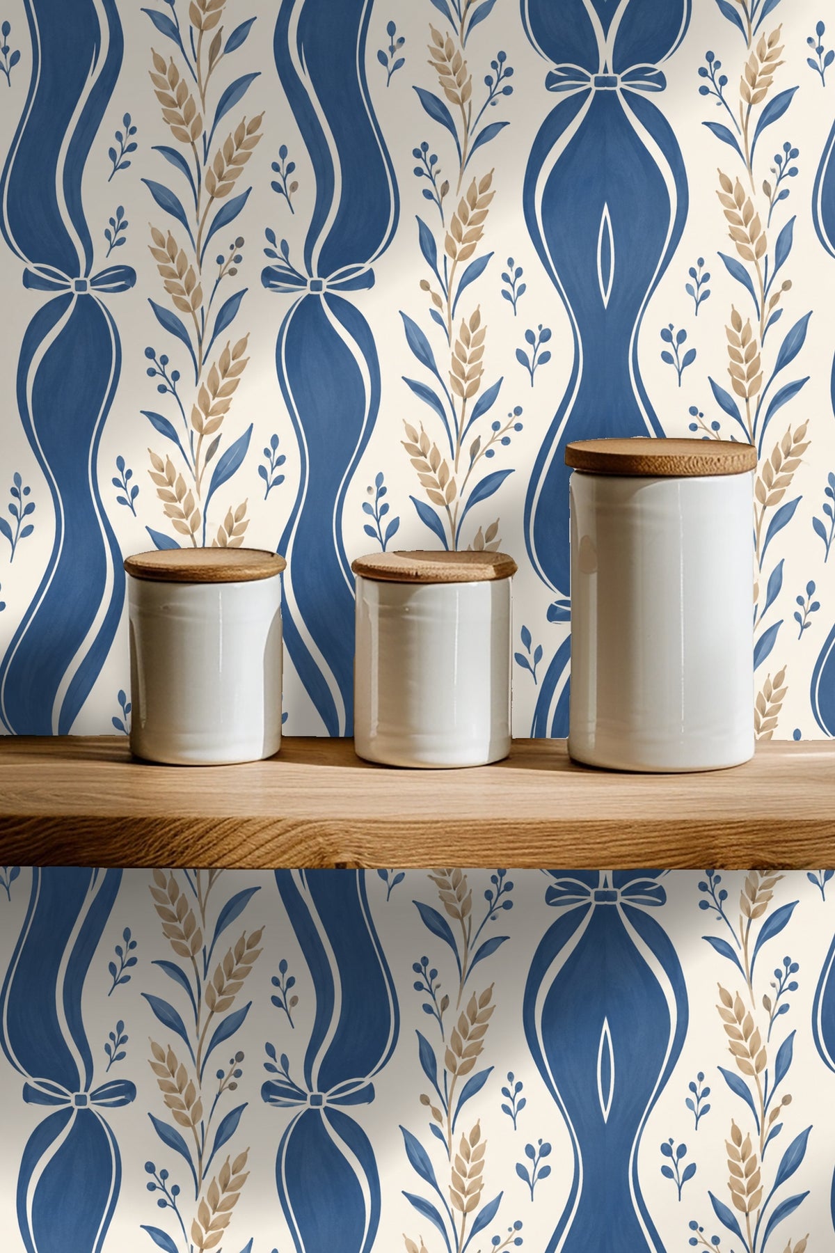 Blue Ribbon Wheat wallpaper shown in an interior setting