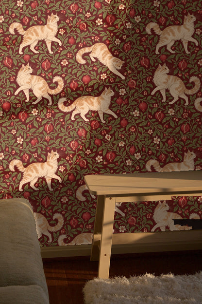 Arrangement of floral motifs and cat tails curling in pattern