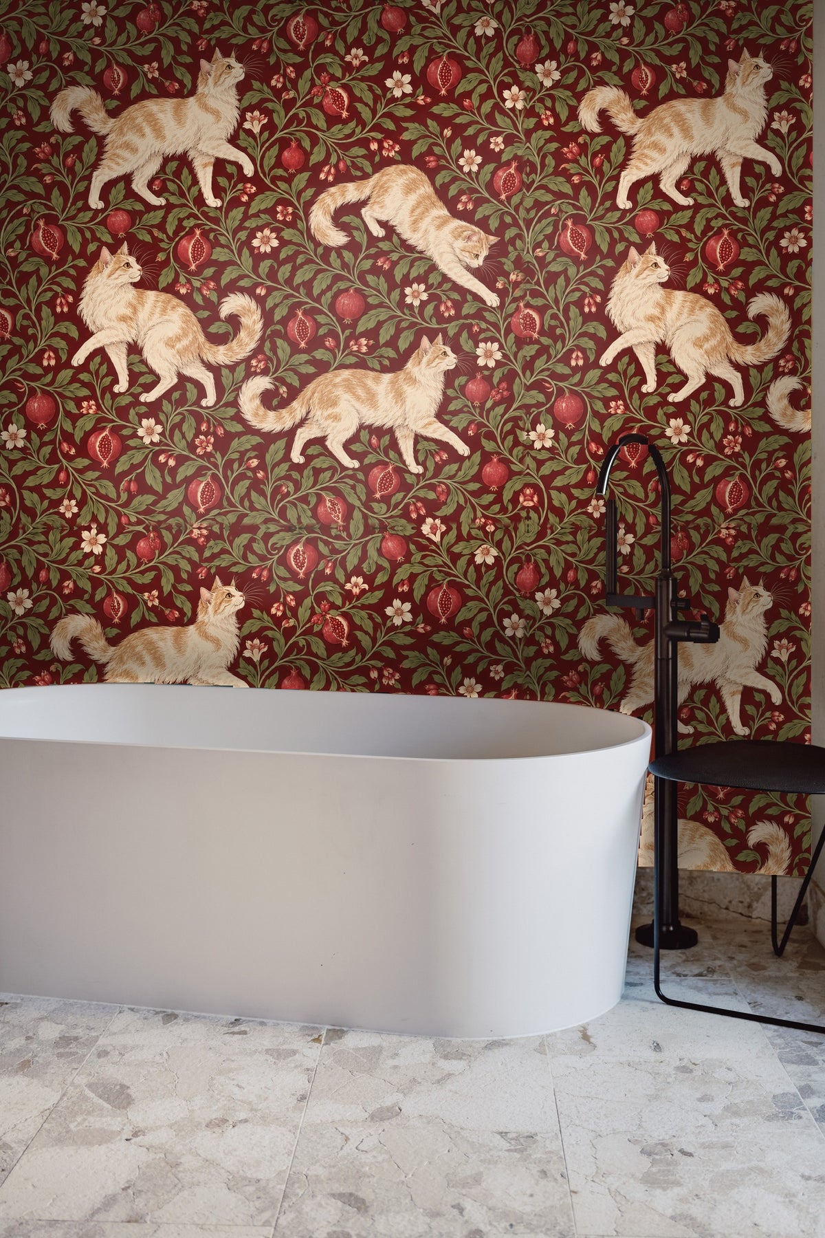 Section of wallpaper illustrating the intricate leaves and flower buds