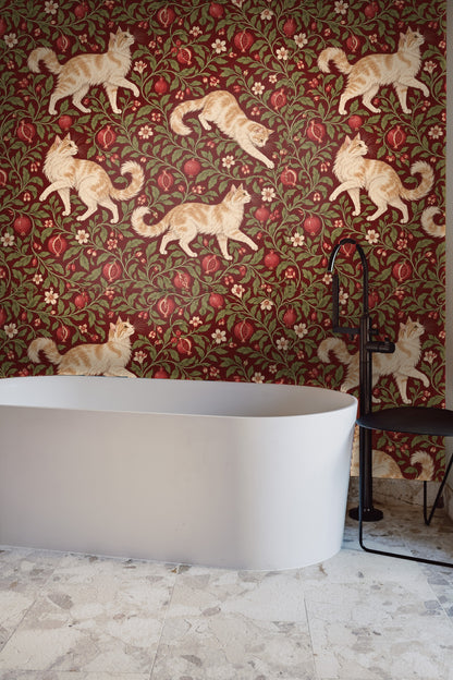 Section of wallpaper illustrating the intricate leaves and flower buds