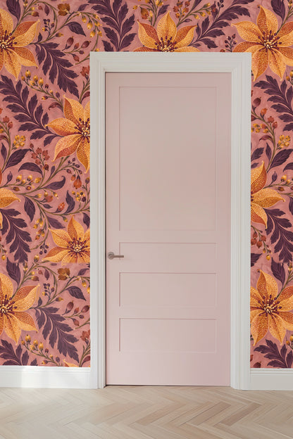 Close-up of ochre lily flower with detailed golden and rust accents