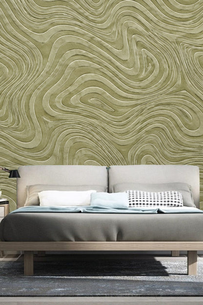 Abstract olive green topographic contour line pattern wallpaper artwork