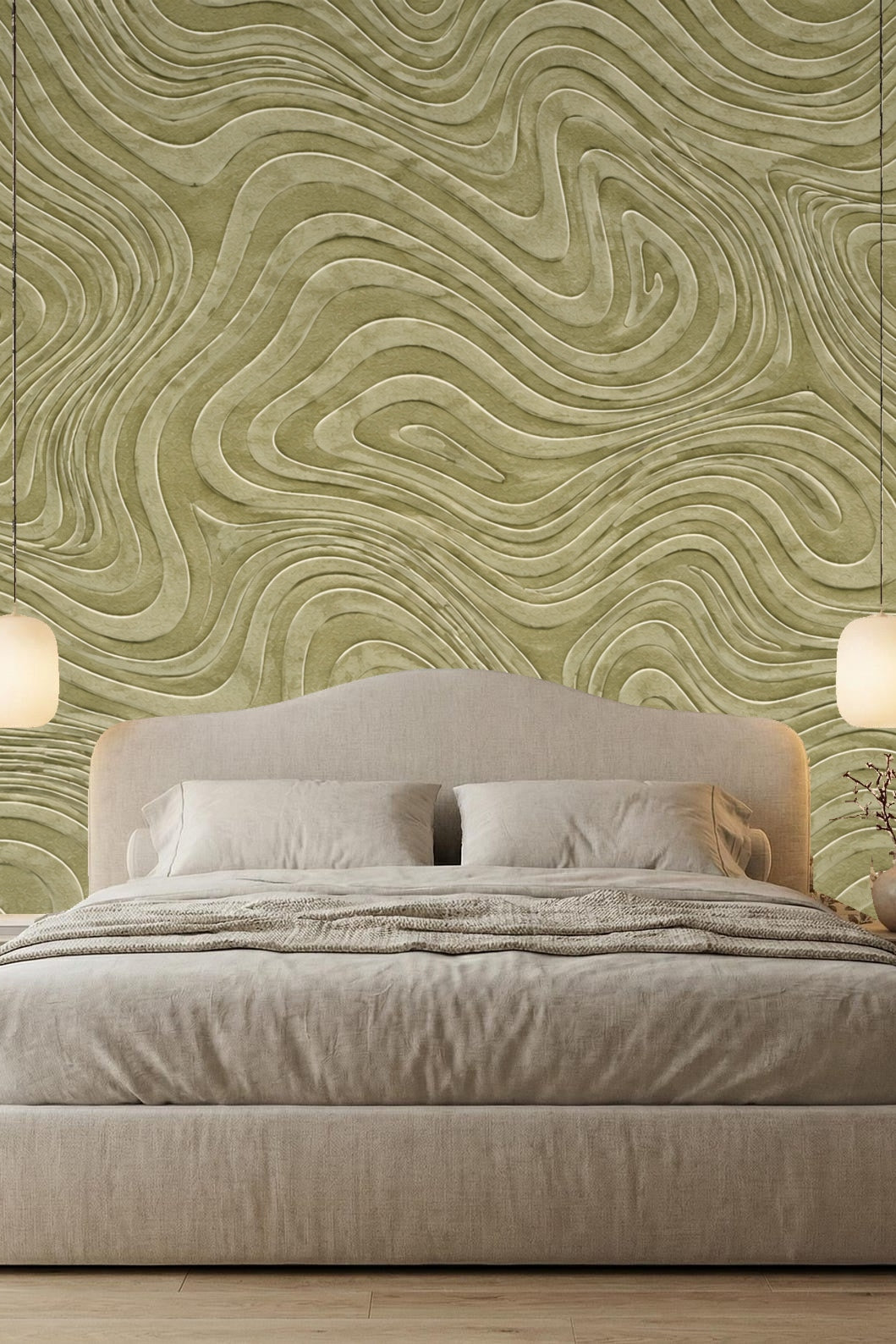 Sophisticated green wallpaper with subtle tonal changes and relief effect