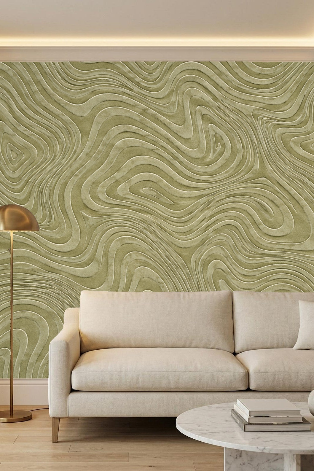 Wall mural scale of organic abstract layers in olive tones