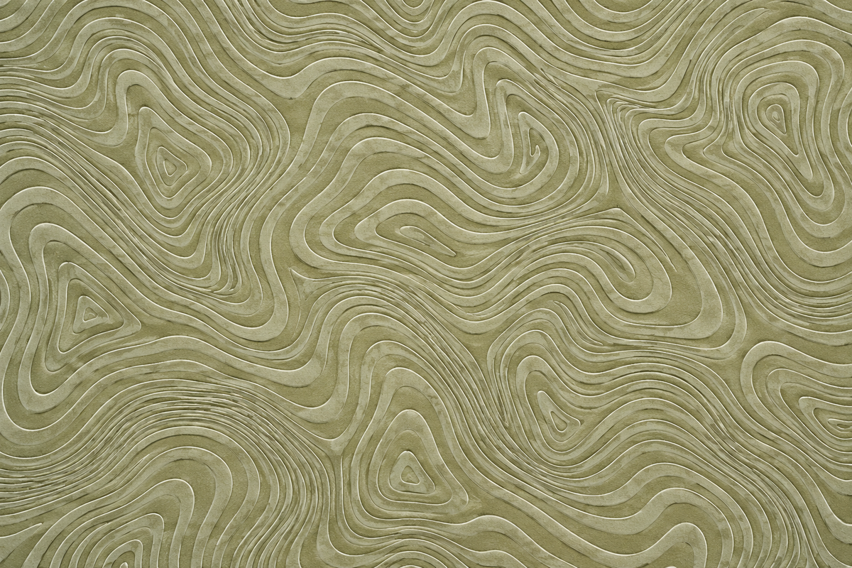 Peaceful bedroom wall covering with abstract natural contour motifs